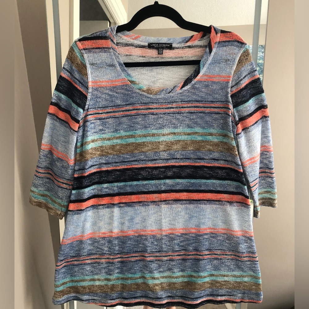 ✨$8 Clear Out ✨ Linea Domani Airy Summer Multicolor Striped Top - Made in Canada
